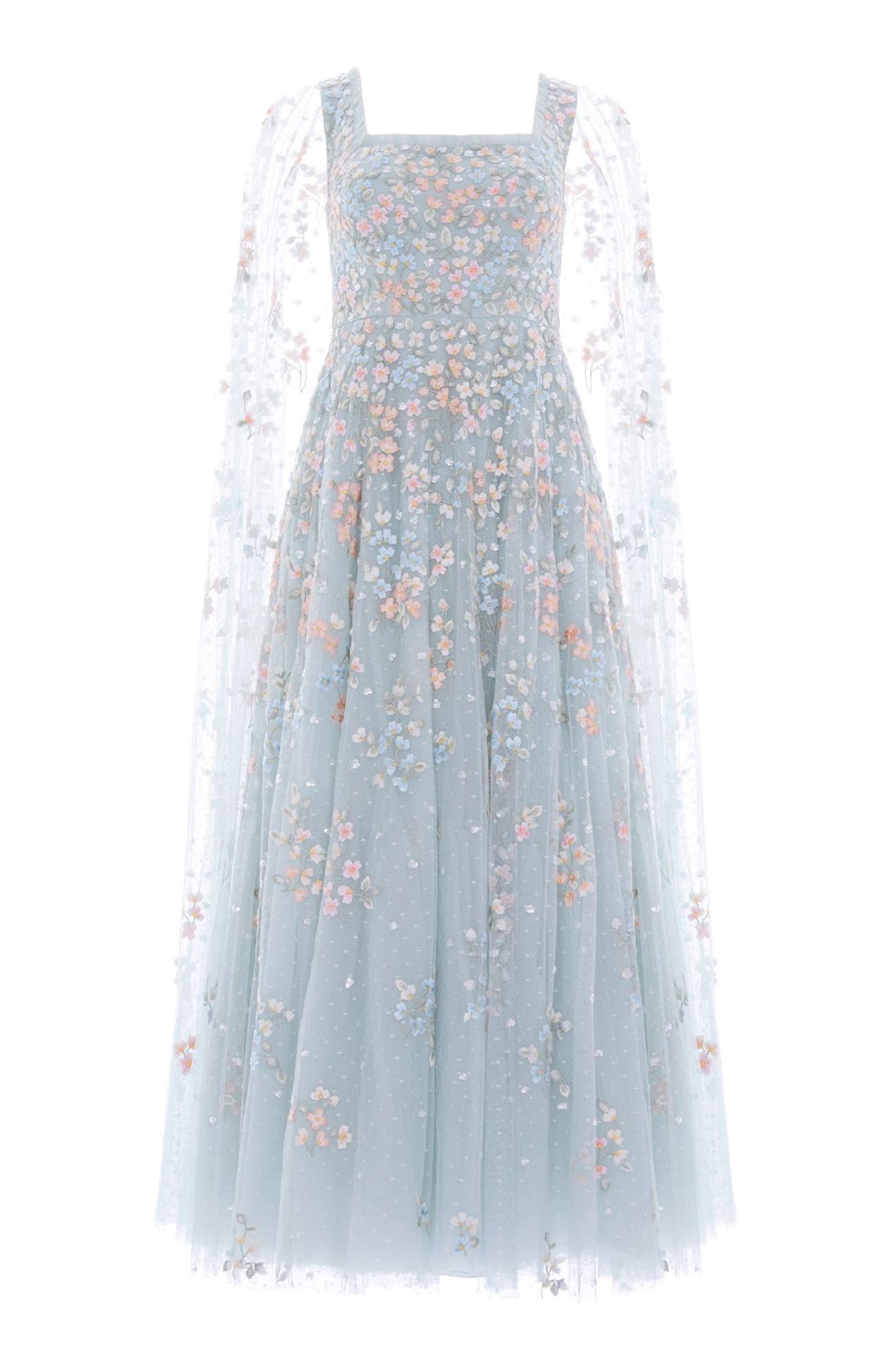 Versailles Ditsy Cape Sleeve Ankle Gown - image 4