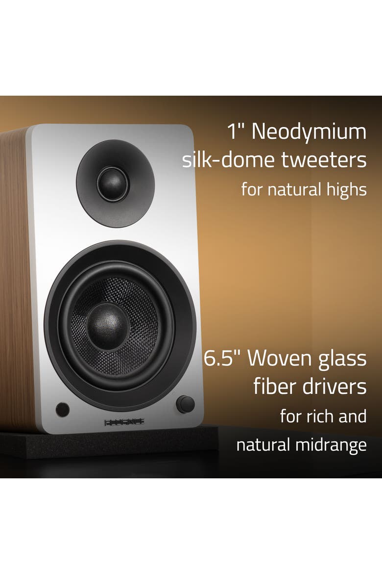 Powered 6.5'' Stereo Bookshelf Speakers for Turntable, TV PC & Bluetooth, Alternate, color, Natural Walnut