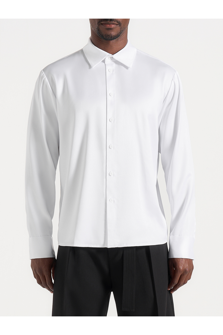 Carter Unisex Oversized Satin Shirt, Alternate, color, White
