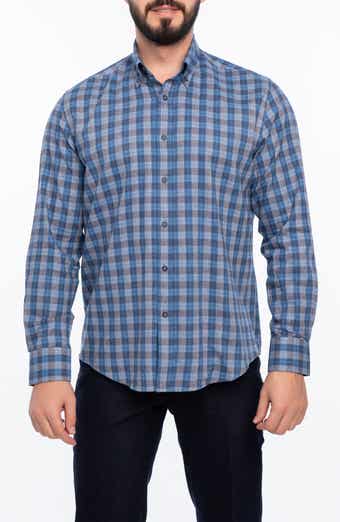 VELLAPAIS Plaid Brushed Cotton Slim Fit Button Down Shirt