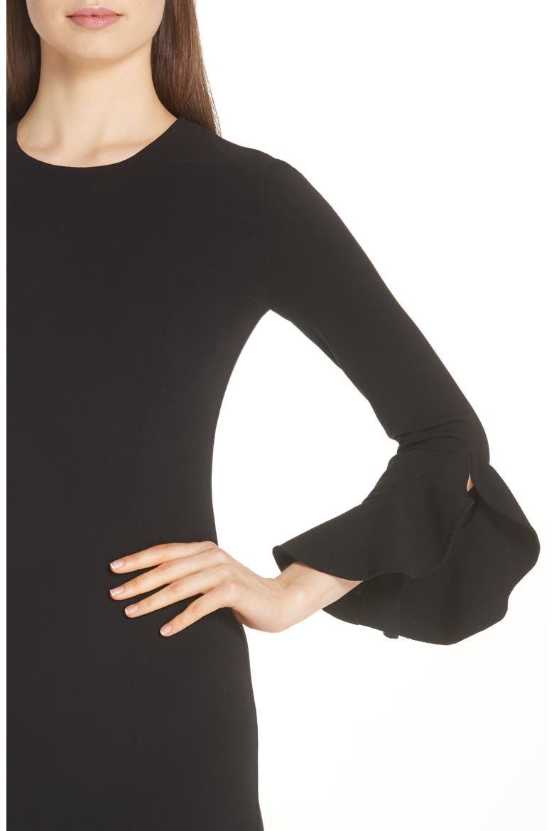Rumba Ruffle Trim Stretch Wool Dress, Alternate, color, BLACK