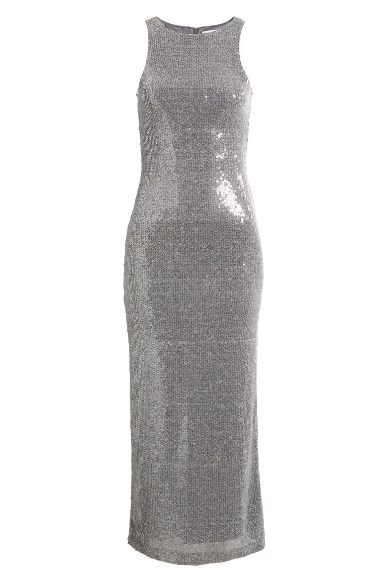 Sequin Sleeveless Column Gown, Alternate, color, CHARCOAL