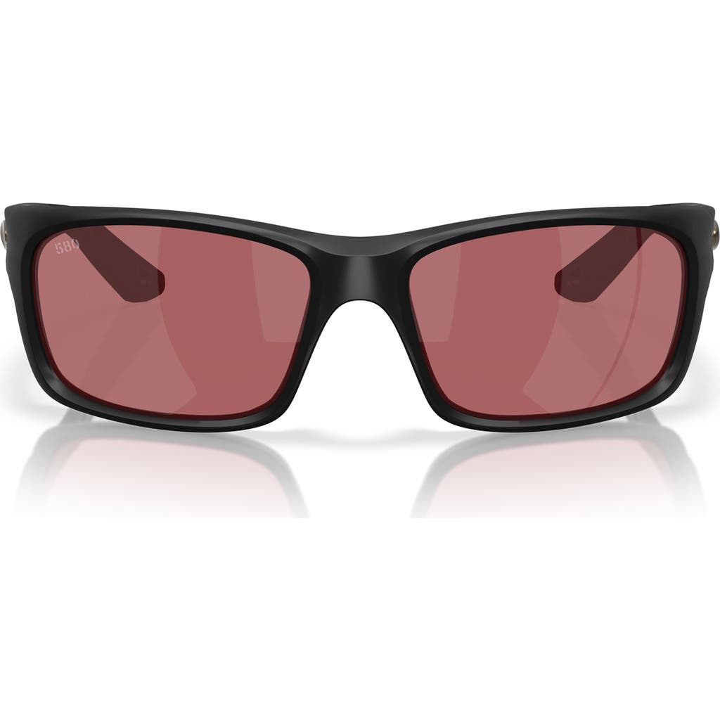 Costa Del Mar Jose Pro 62mm Polarized Rectangular Sunglasses In Matte Black/rose