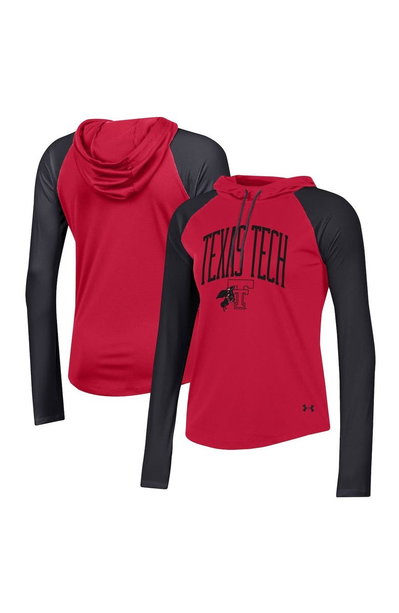 Under Armour Women's Under Armour Red Texas Tech Red Raiders Gameday Mesh Performance Raglan Hooded Long Sleeve T-Shirt, Main, color,