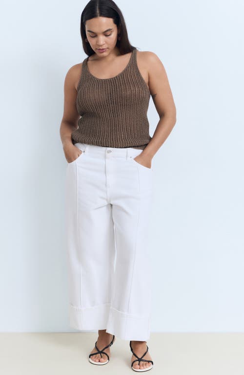 Mango Semisheer Crochet Tank Top In Brown