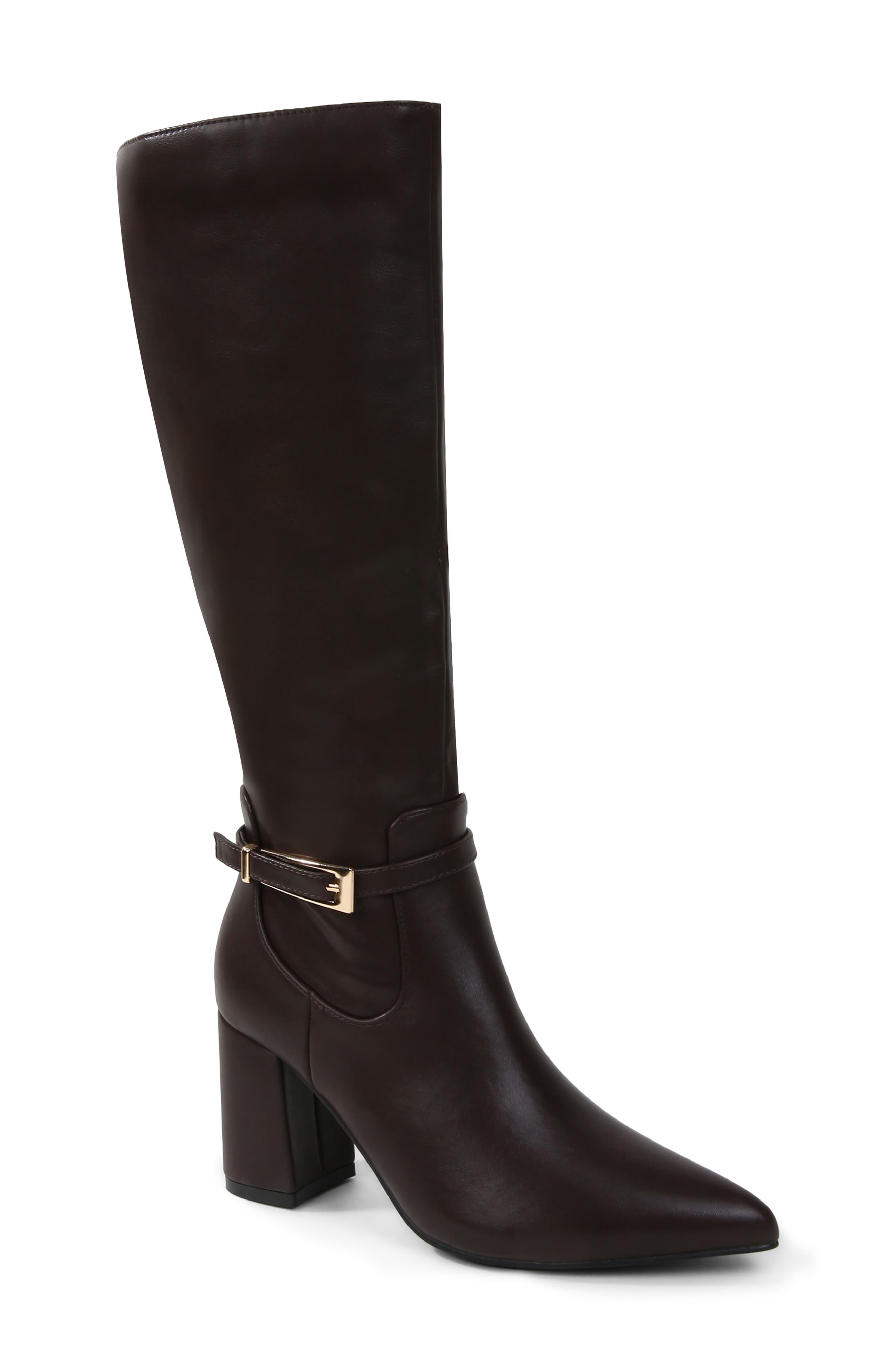 Mina Faux Leather Block Heel Riding Boot, Main, color, BROWN