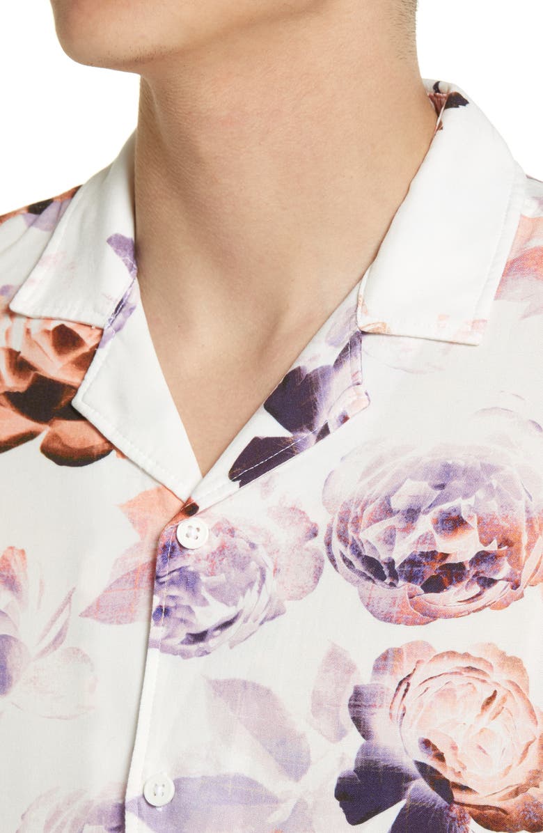 Open Edit Men's Floral Short Sleeve Button-Up Camp Shirt, Alternate, color,