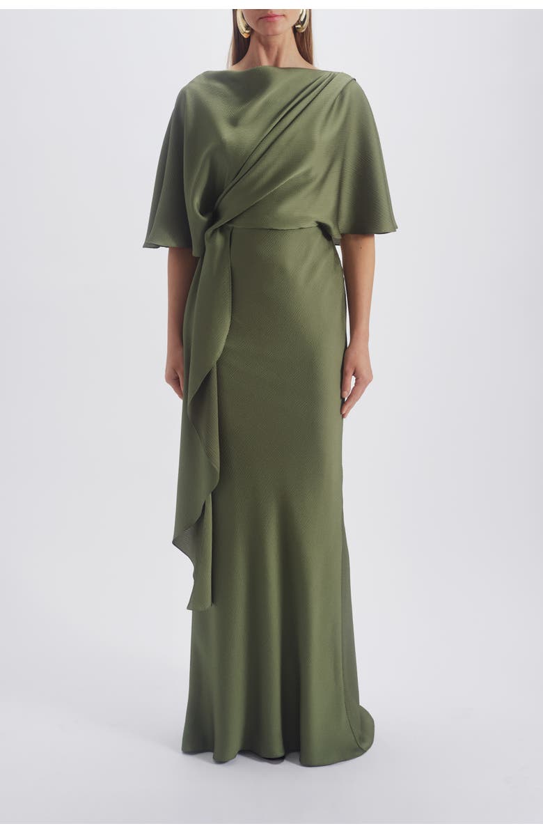 Amsale Cascading Drape Dress, Main, color, Moss