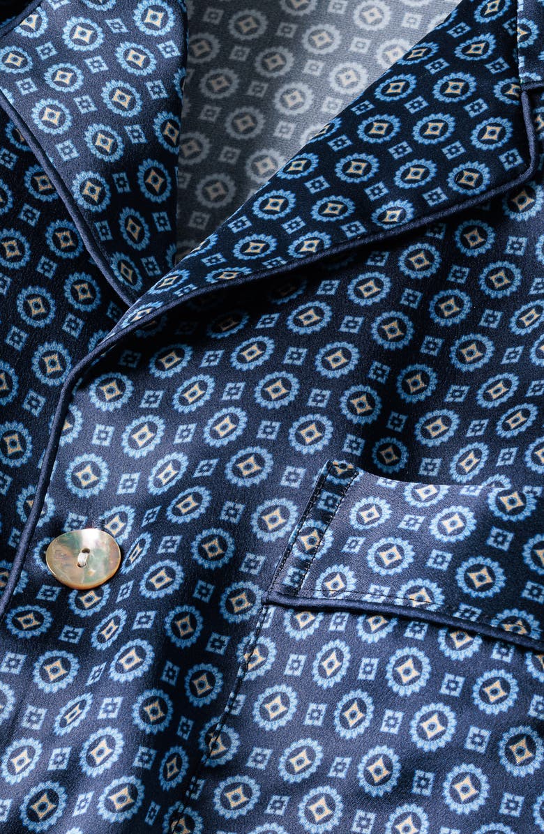 Petite Plume Medallion Mulberry Silk Pajamas, Alternate, color, Navy