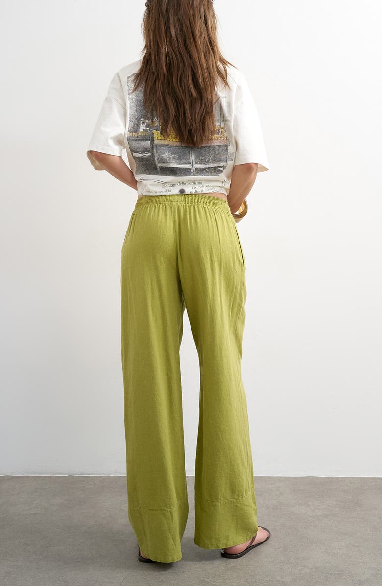 Topshop Linen Blend Straight Leg Pants, Alternate, color, Mgreen