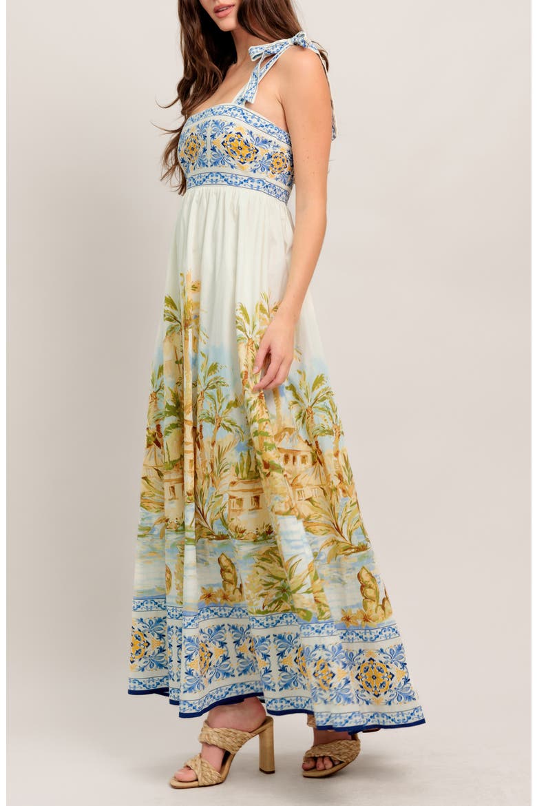Square Neck Bow Tie Strap Maxi Dress, Alternate, color, IVORY