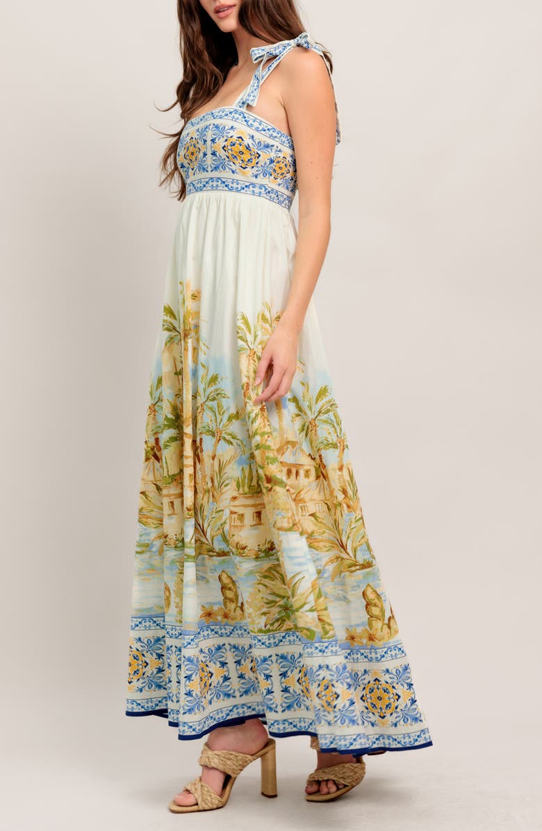 FLYING TOMATO Square Neck Bow Tie Strap Maxi Dress, Alternate, color, Ivory