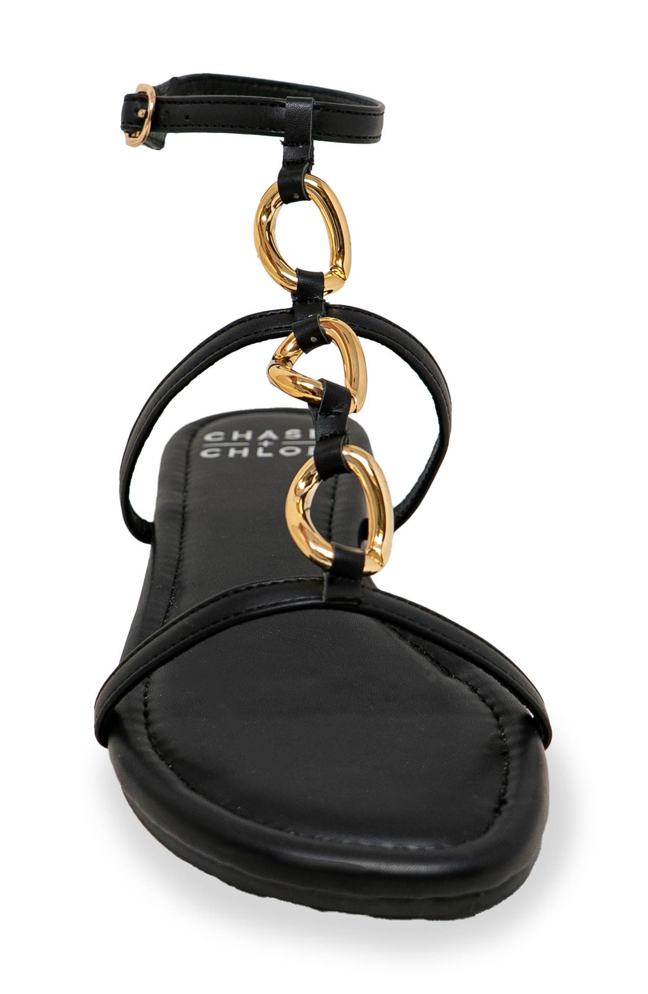 CHASE AND CHLOE Ankle Strap Flat Sandal, Alternate, color, Black