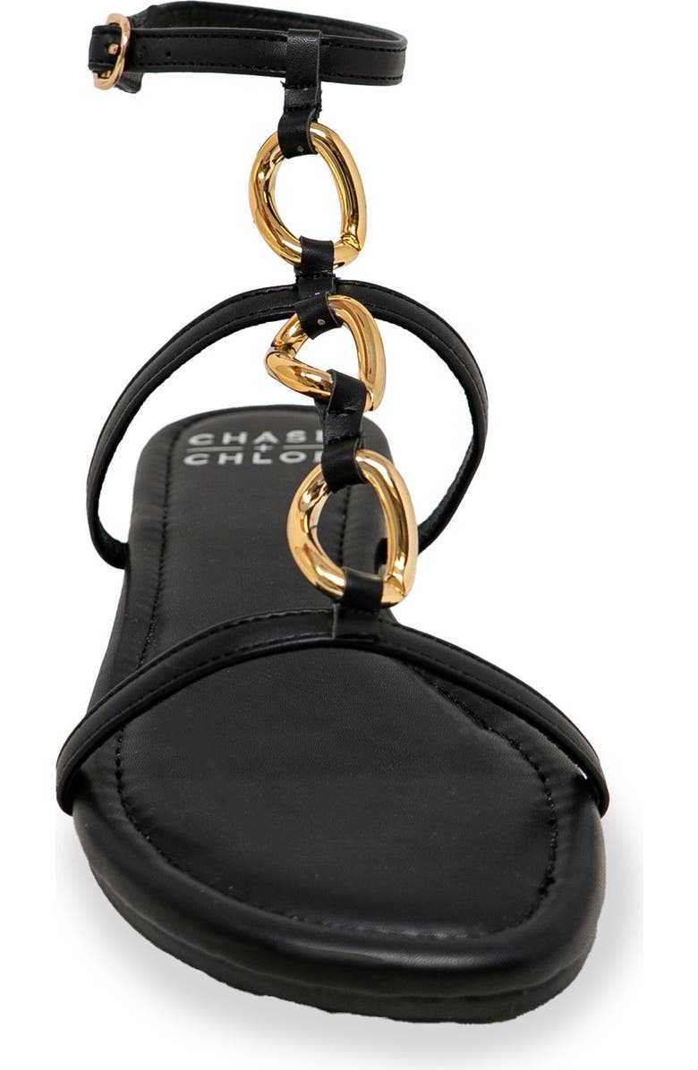 CHASE AND CHLOE Ankle Strap Flat Sandal, Alternate, color, Black