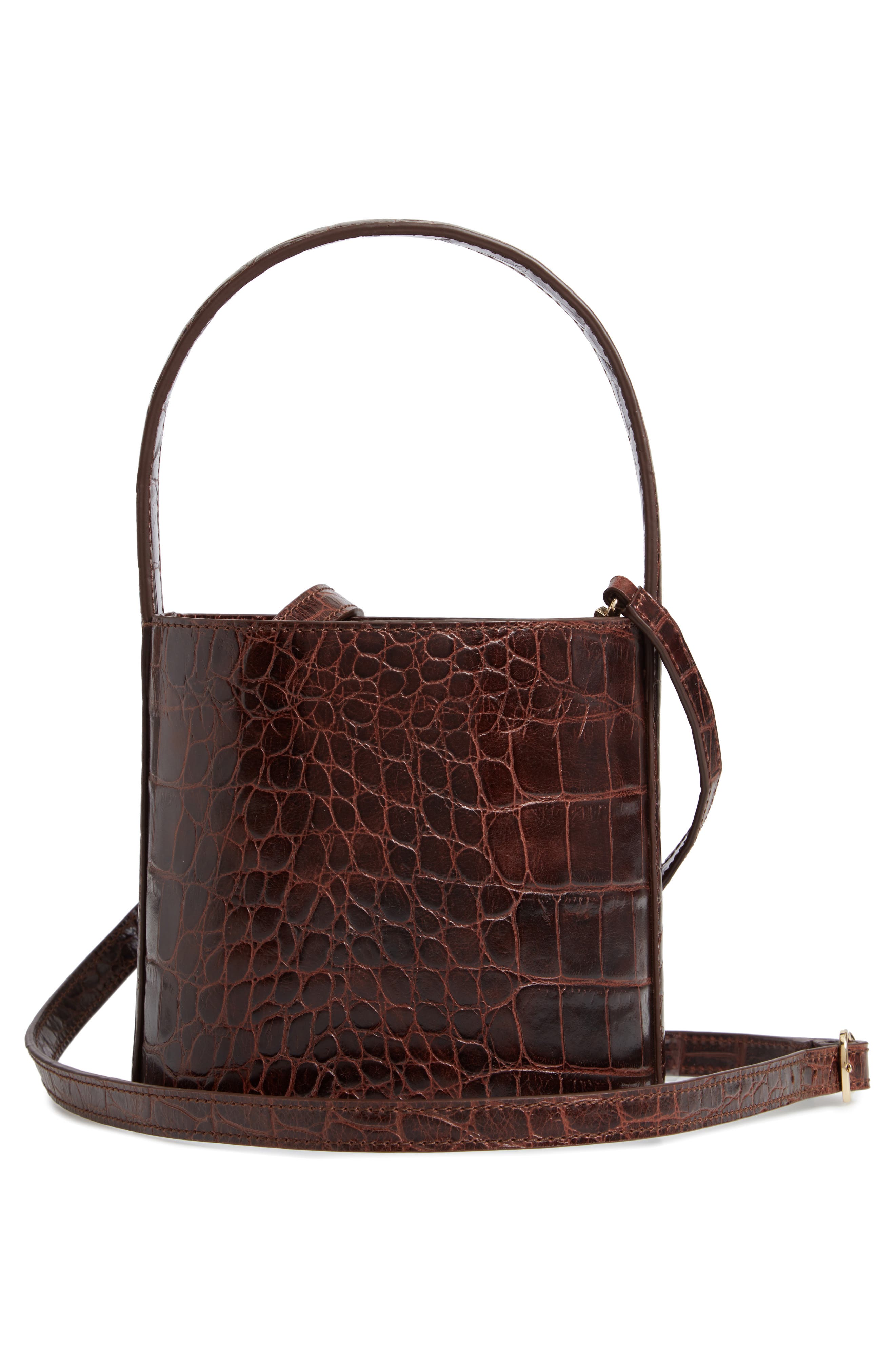 STAUD Bissett Croc Embossed Leather Bucket Bag, Alternate, color, 