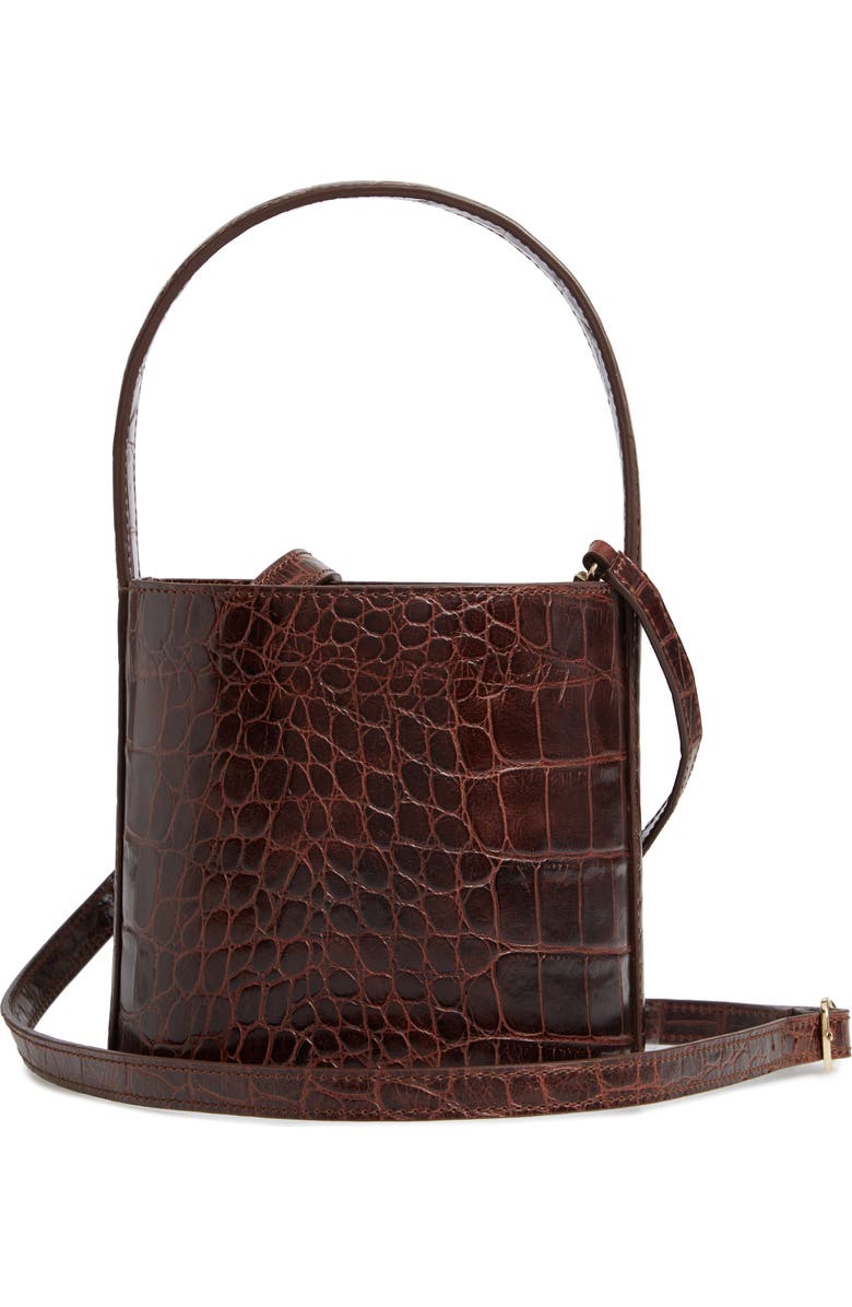 STAUD Bissett Croc Embossed Leather Bucket Bag, Alternate, color,