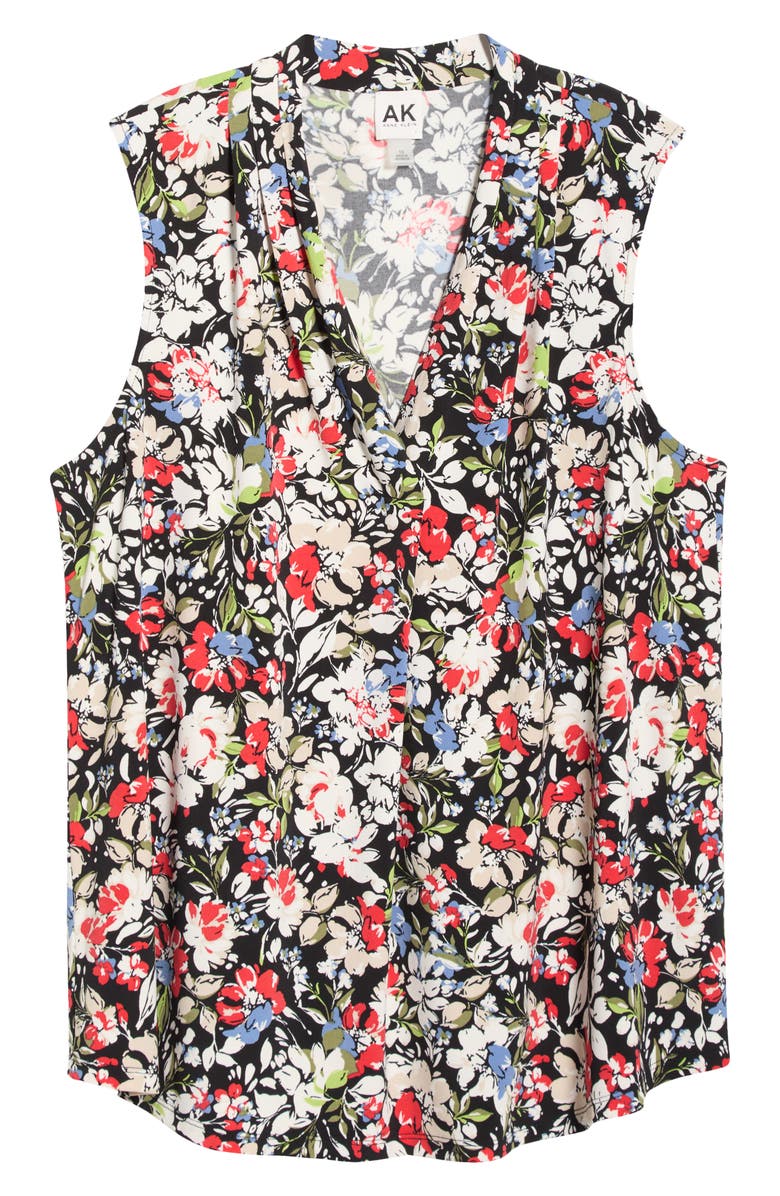 AK ANNE KLEIN Abstract Print V-Neck Button-Up Knit Top, Alternate, color, Anne Black Multi