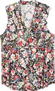 AK ANNE KLEIN Abstract Print V-Neck Button-Up Knit Top