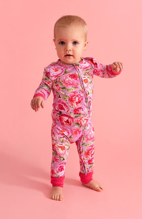 Posh Peanut Francoise Peony Print Fitted Convertible Footie Pajamas In Pink
