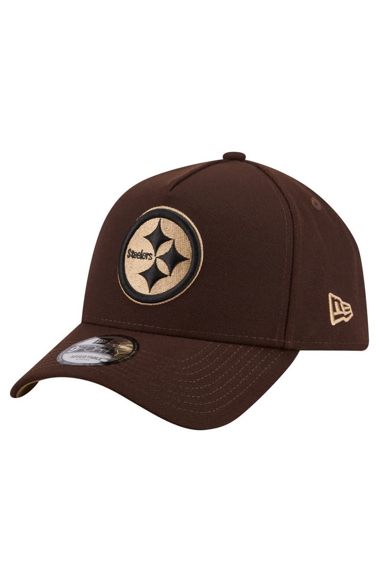 New Era Men's New Era  Dark Brown Pittsburgh Steelers Burnt Wood A-Frame 9FORTY Adjustable Hat, Main, color, Dark Brown