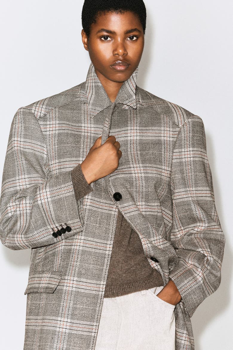 Checked Tailored Long Coat, Alternate, color, BEIGE / CHECKED