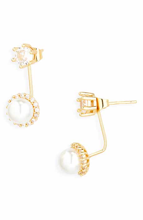 Tasha Cubic Zirconia & Faux Pearl Drop Front/Back Earrings