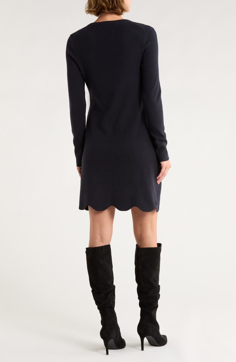 French Connection Long Sleeve Scallop Hem Knit Dress, Alternate, color, Navy