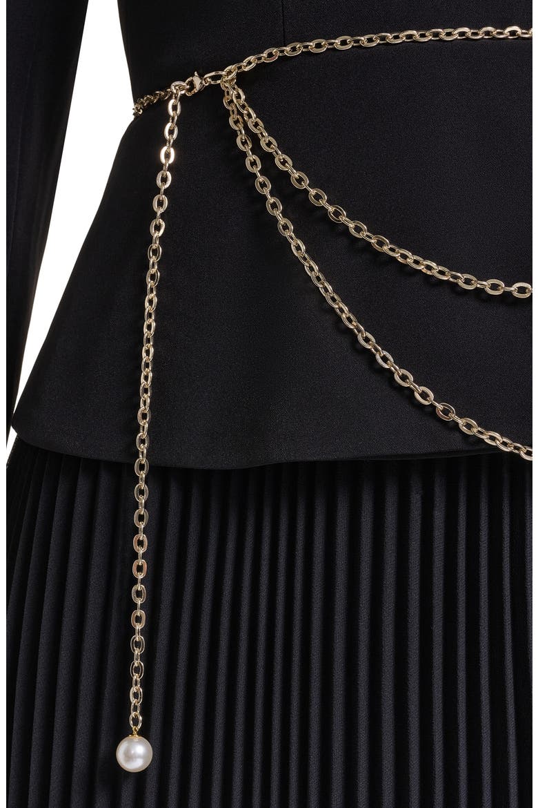 Mixed Media Pleated Gown, Alternate, color, BLACK