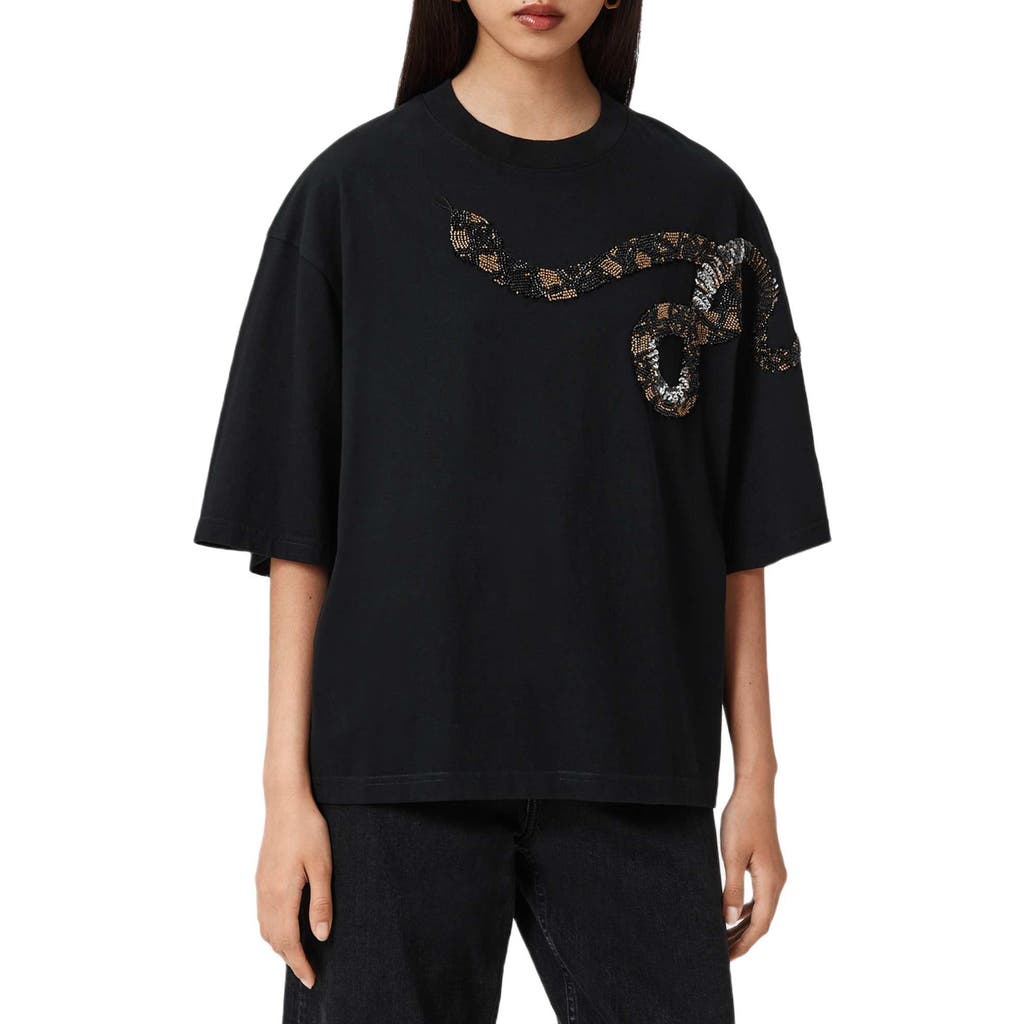 Allsaints Ouros Amelie Embellished Cotton T-shirt In Black