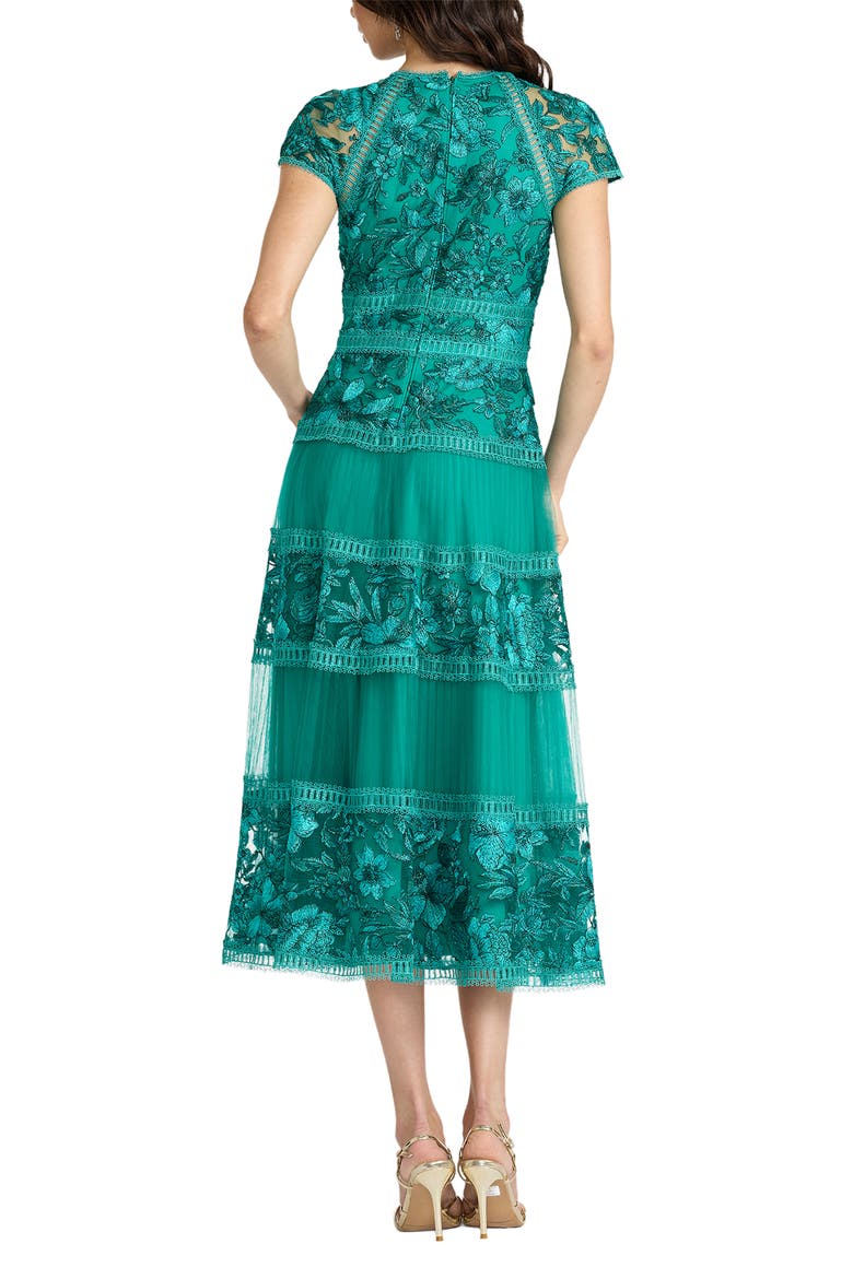 Embroidered Lace Trim Tiered Cocktail Dress, Alternate, color, EMERALD