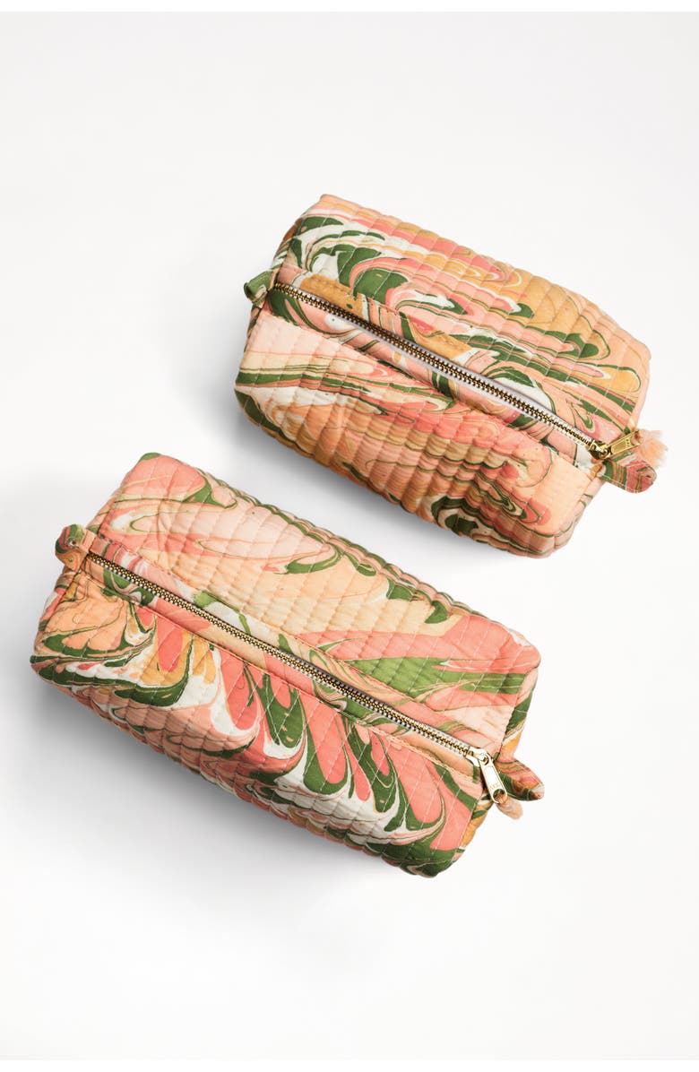 Inner Child Peony Bloom Hand-Marbled Cosmetic Bag - Set of 2, Alternate, color, Natural