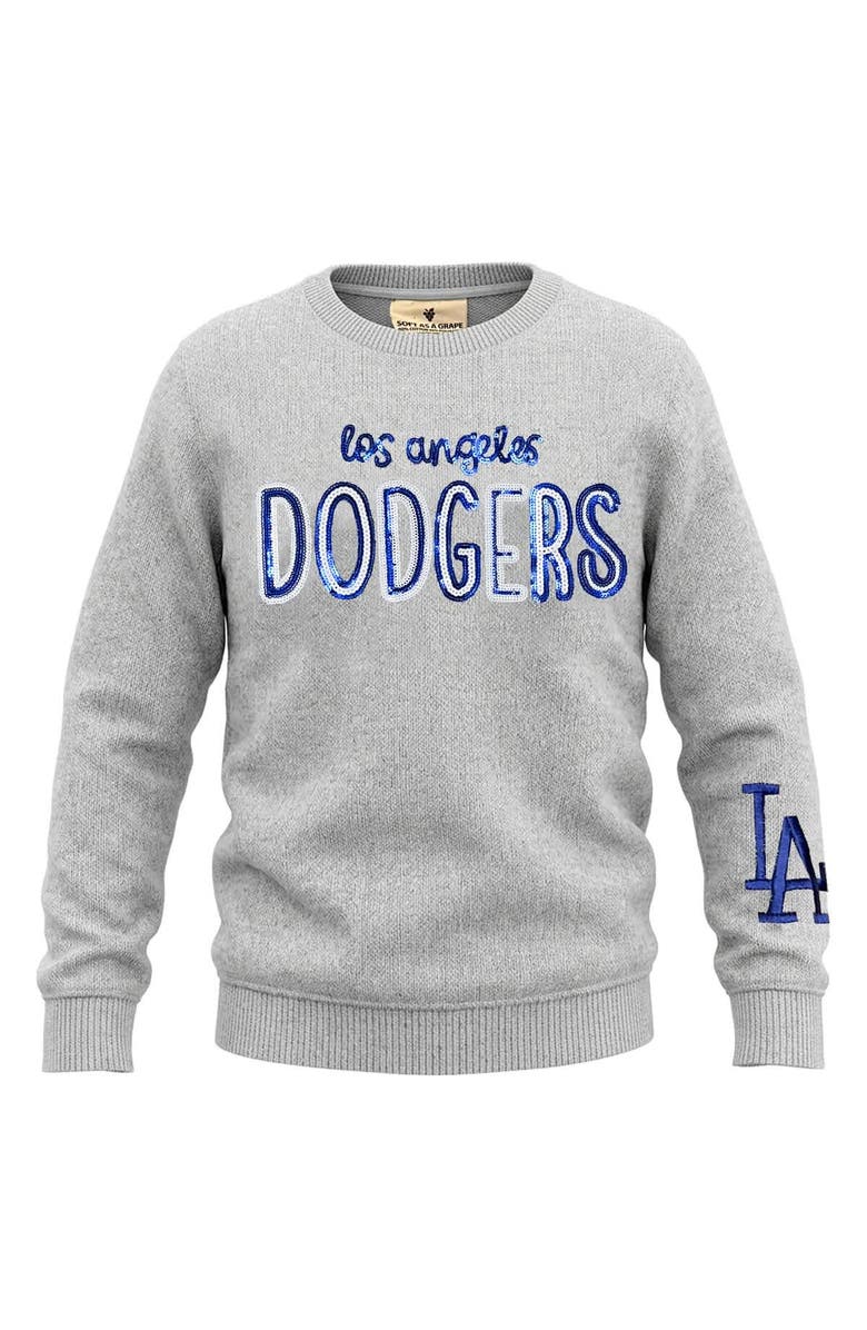 SOFT AS A GRAPE Girls Youth Soft as a Grape Heather Gray Los Angeles Dodgers Nantucket Sequin Fleece Crewneck Sweatshirt, Main, color, Heather Gray