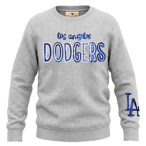 Girls Youth Soft as a Grape  Heather Gray Los Angeles Dodgers Nantucket Sequin Fleece Crewneck Sweatshirt