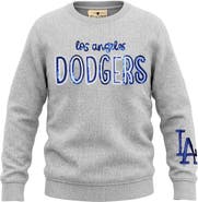 SOFT AS A GRAPE Girls Youth Soft as a Grape Heather Gray Los Angeles Dodgers Nantucket Sequin Fleece Crewneck Sweatshirt