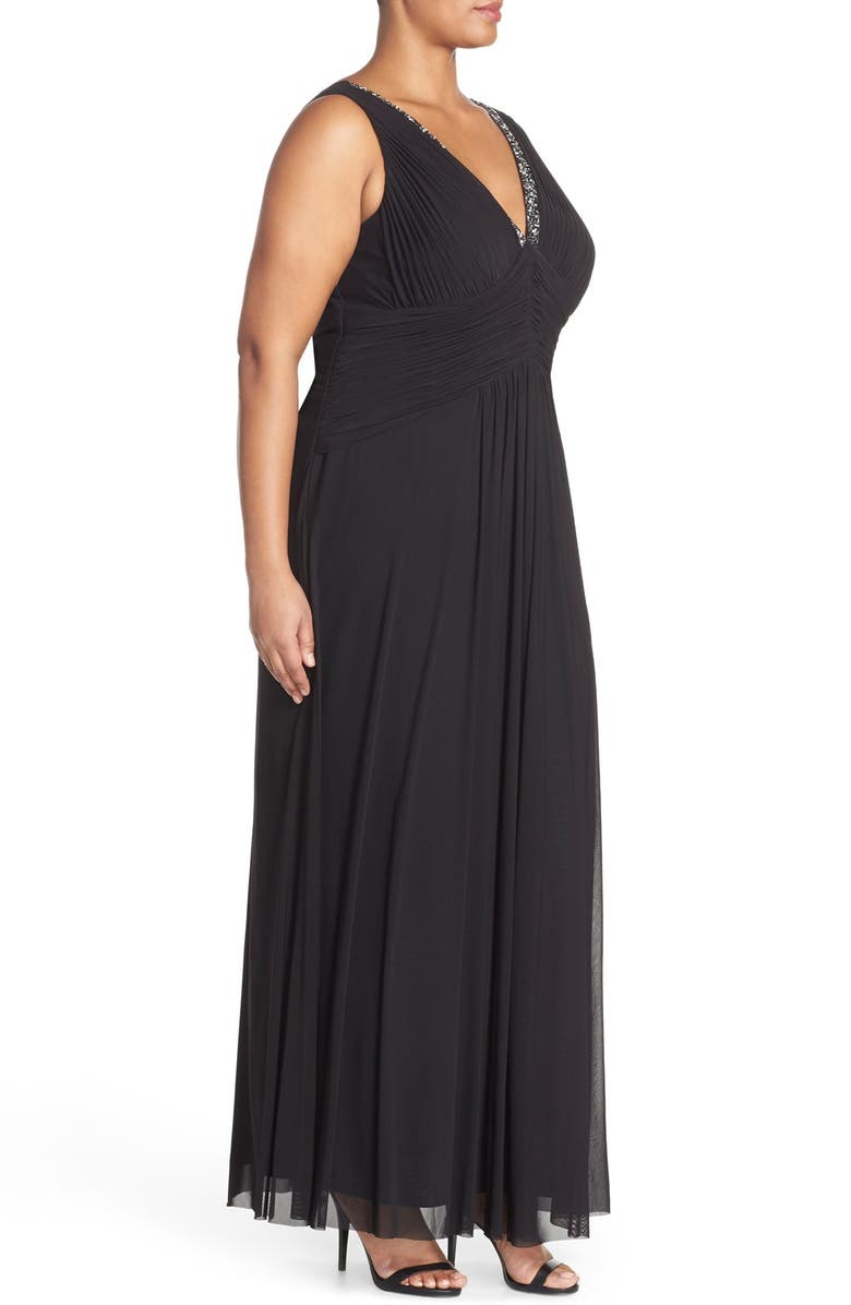 Marina Beaded V-Neck Pleat Mesh Gown, Alternate, color, 