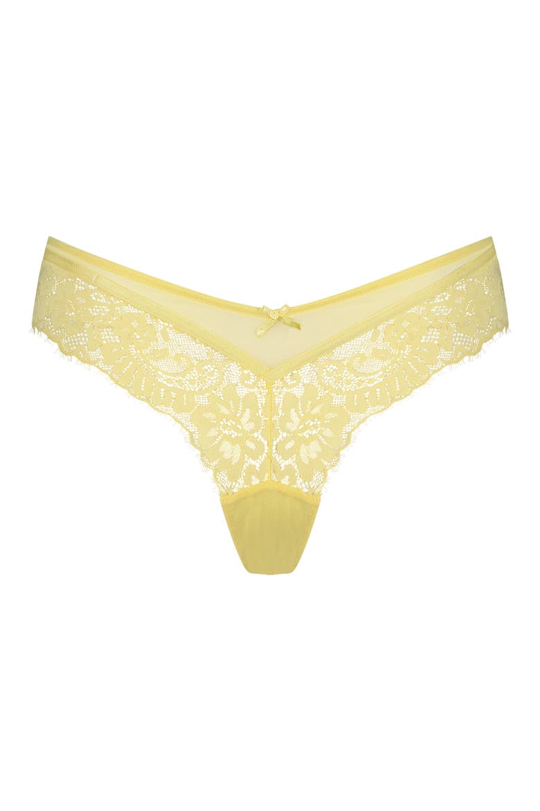 Milaan Lace & Mesh Thong, Alternate, color, PALE BANANA