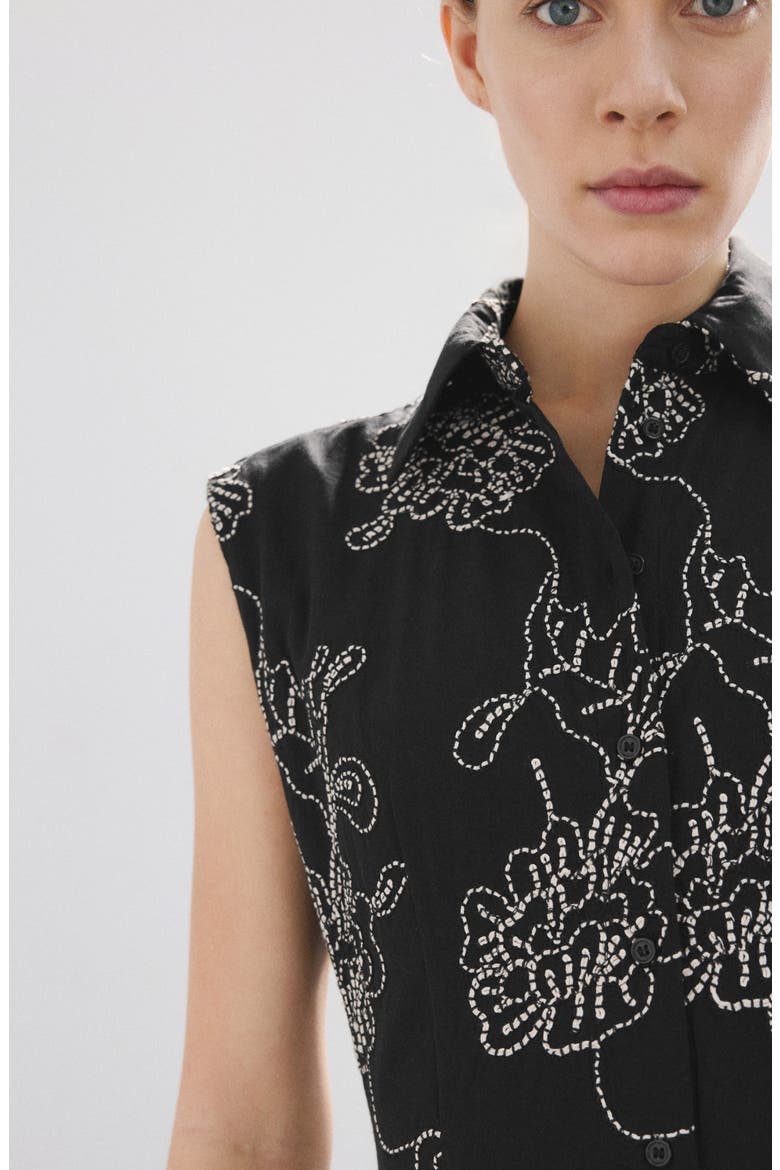Floral Embroidered Sleeveless Midi Dress, Alternate, color, BLACK