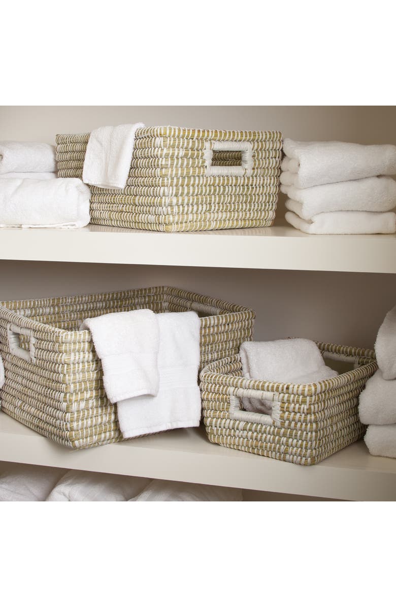 Napa Home & Garden Rivergrass Rectangular Storage Baskets With Handles Set of 3, Alternate, color, White