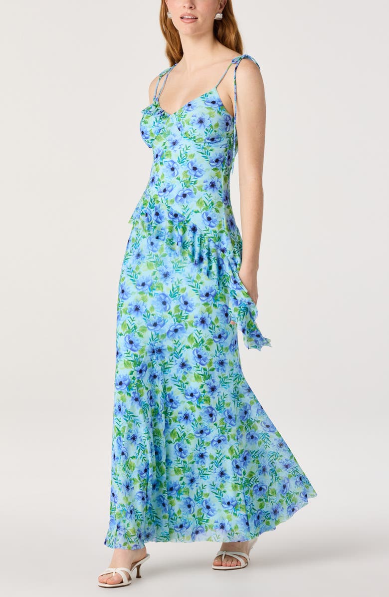 ASTR the Label Mejra Floral Print Maxi Skirt, Alternate, color, Blue Floral