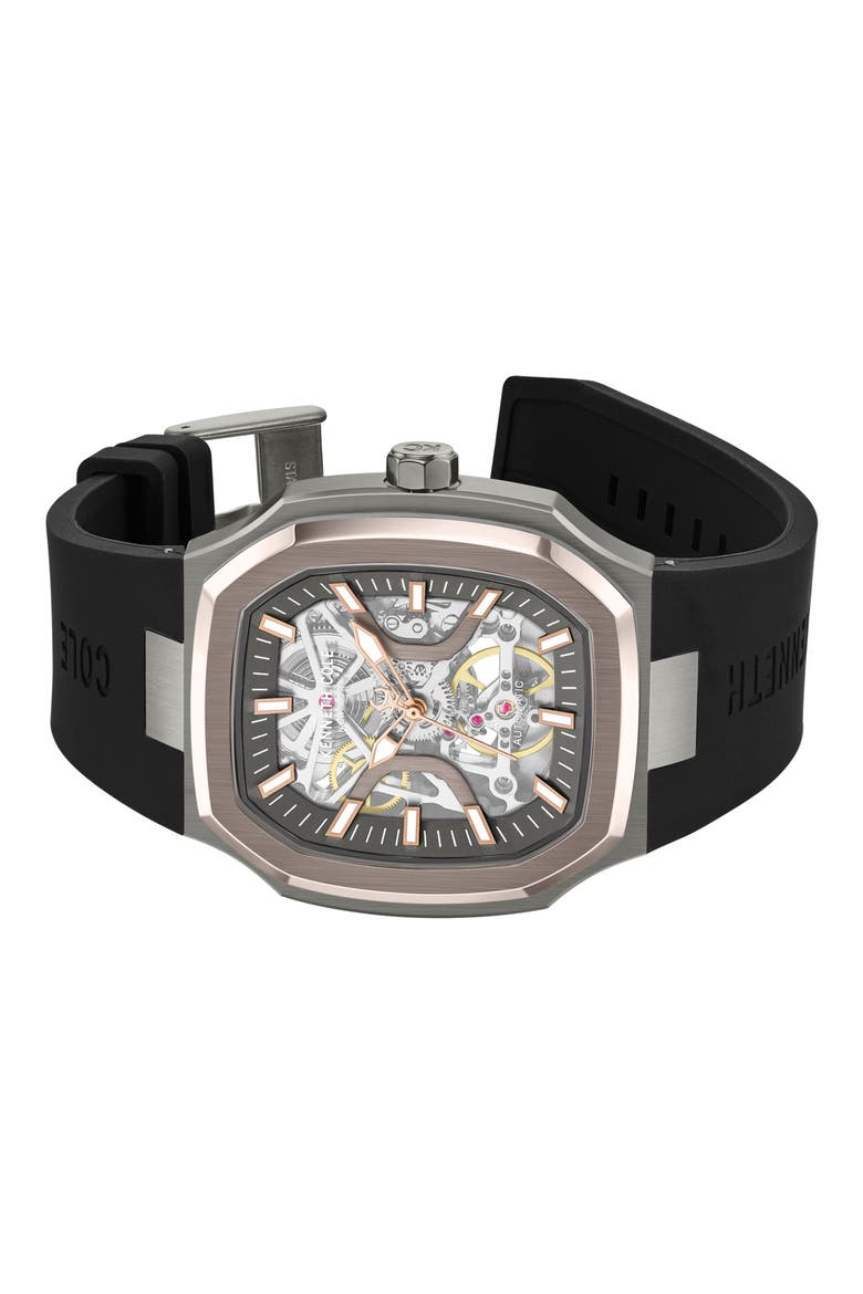 Automatic Leather Strap Watch, 40mm x 47.5mm, Alternate, color, BLACK