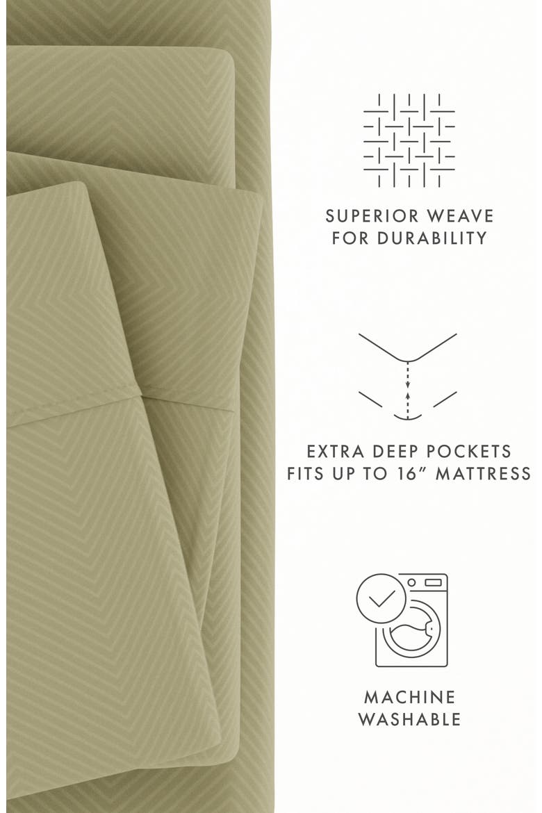 Premium Chevron Embossed 4-Piece Bed Sheet Set, Alternate, color, SAGE