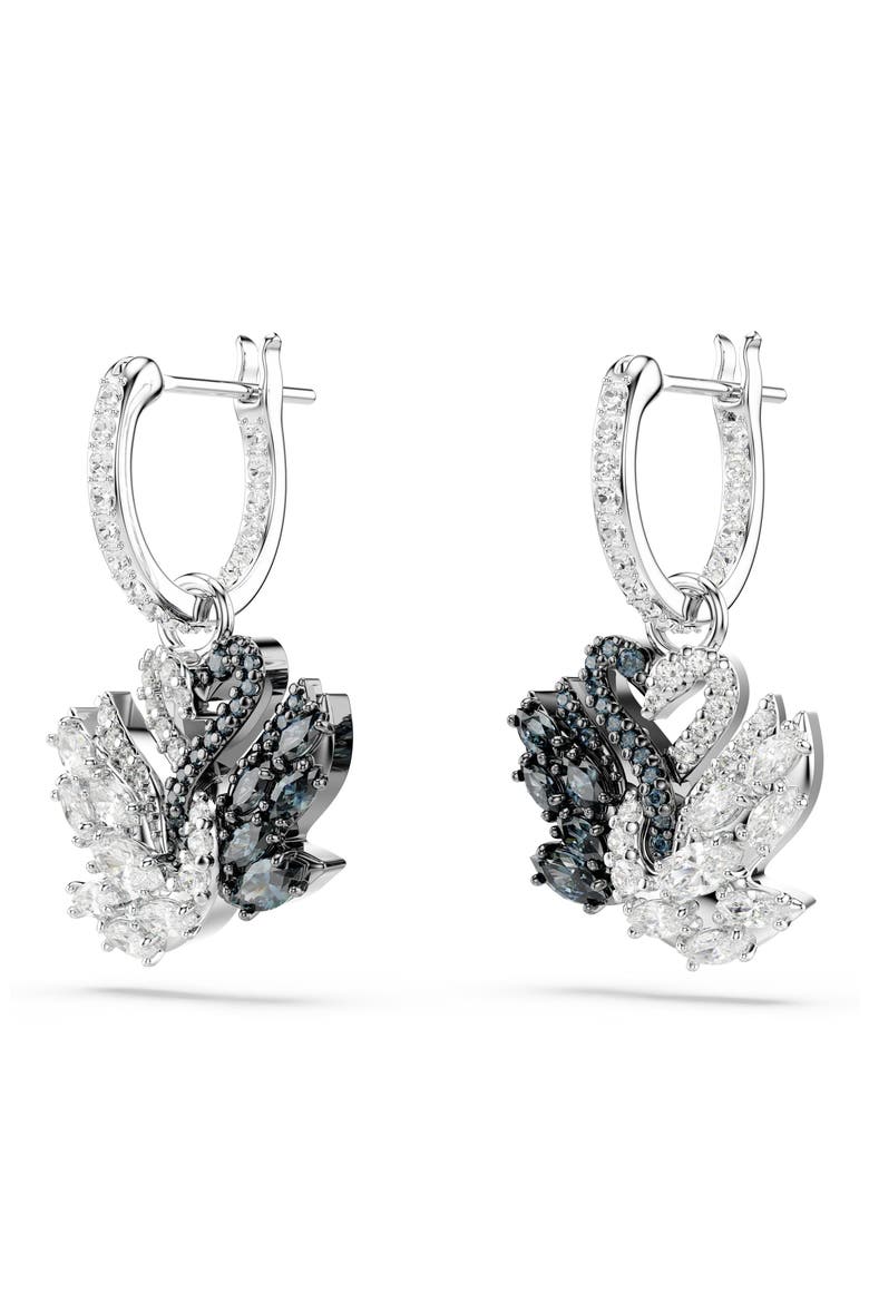 Two-Tone Swan Hoop Earrings, Alternate, color, BLACK