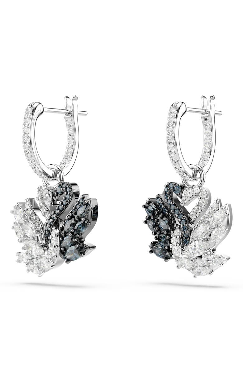 Swarovski Two-Tone Swan Hoop Earrings, Alternate, color, Black