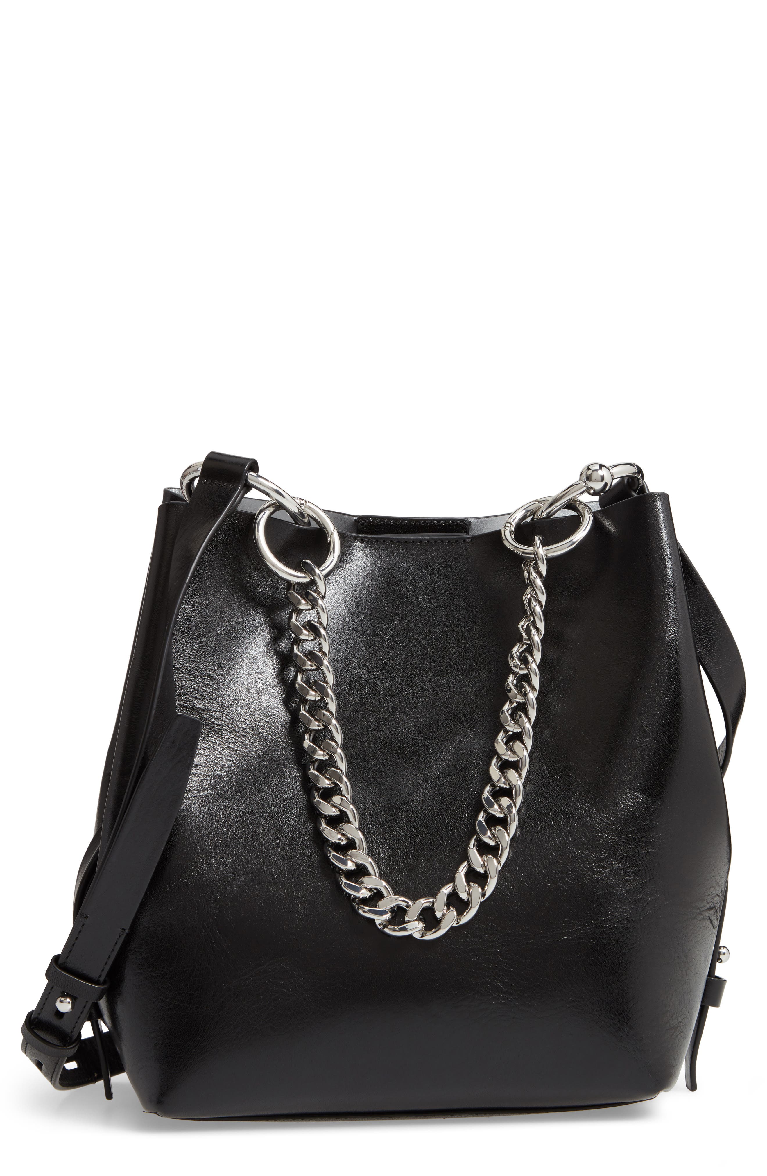 Medium Kate Leather Satchel, Main, color, BLACK