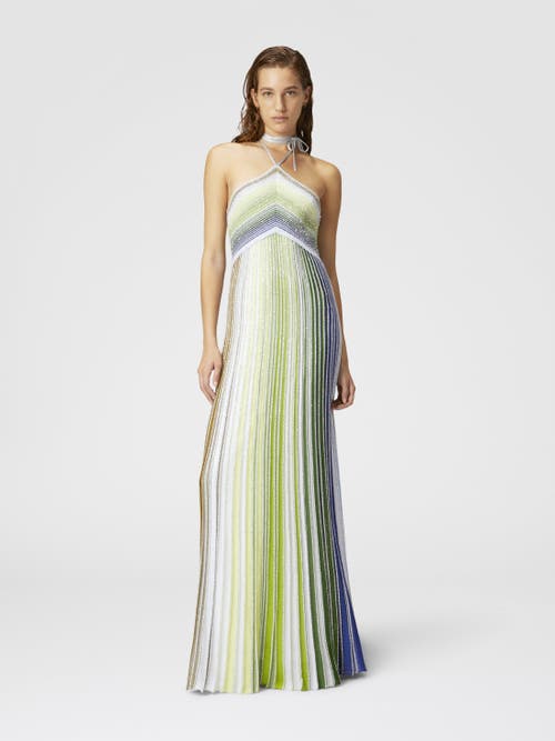 Shop Missoni Long Striped Dress With Sequins And Neck Fastening In Multicoloured