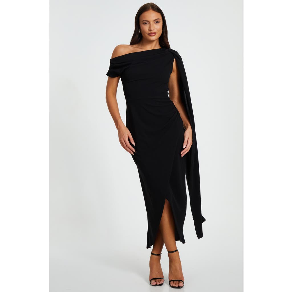Quiz Scuba Crepe Off The Shoulder Sash Maxi Dress In Black