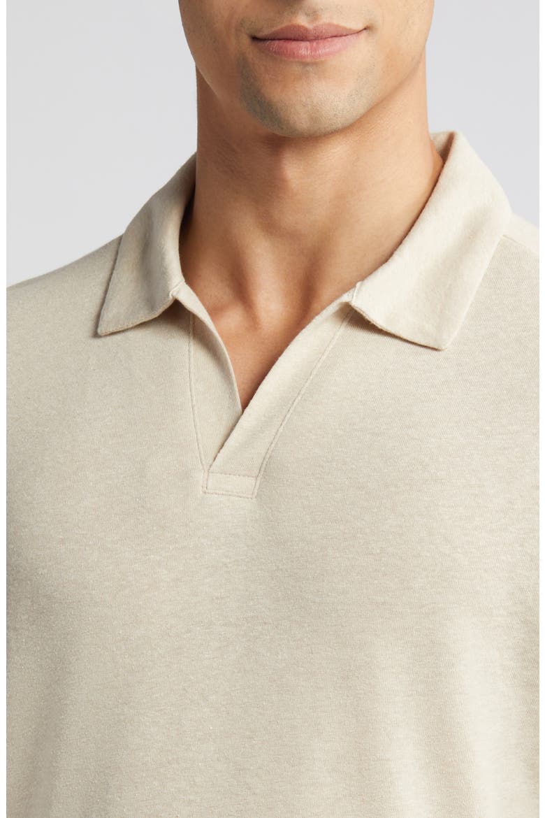 Linen Blend Johnny Collar Polo, Alternate, color, SAND