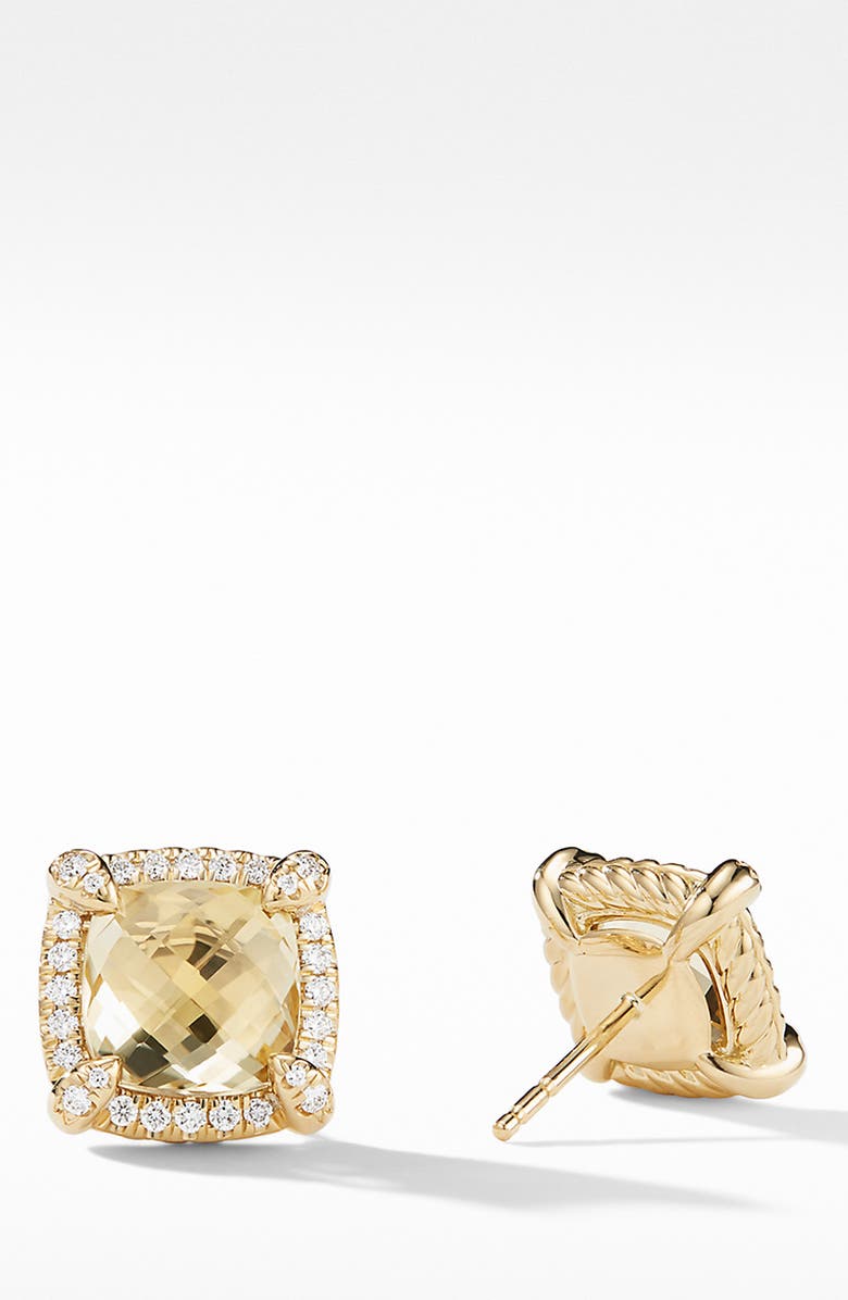 David Yurman Châtelaine Pavé Bezel Stud Earrings with Diamonds, 8mm, Alternate, color, Champagne
