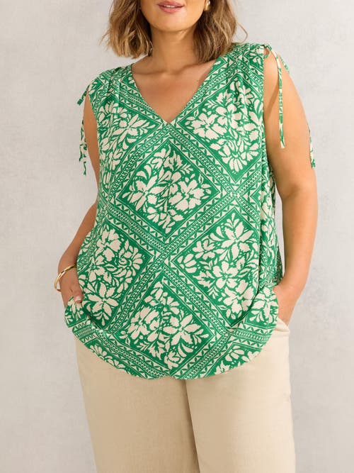 Live Unlimited Drawstring Printed Top In Green