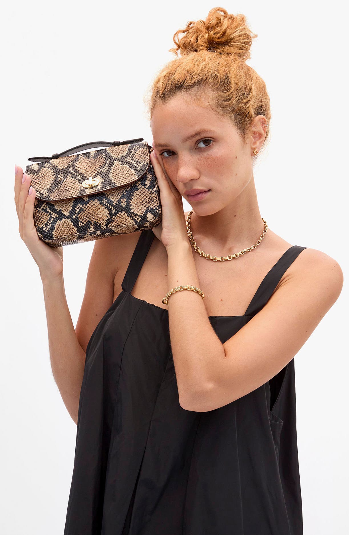 Clare V. Kathryn Snakeskin Embossed Leather Crossbody Bag, Alternate, color, Tan